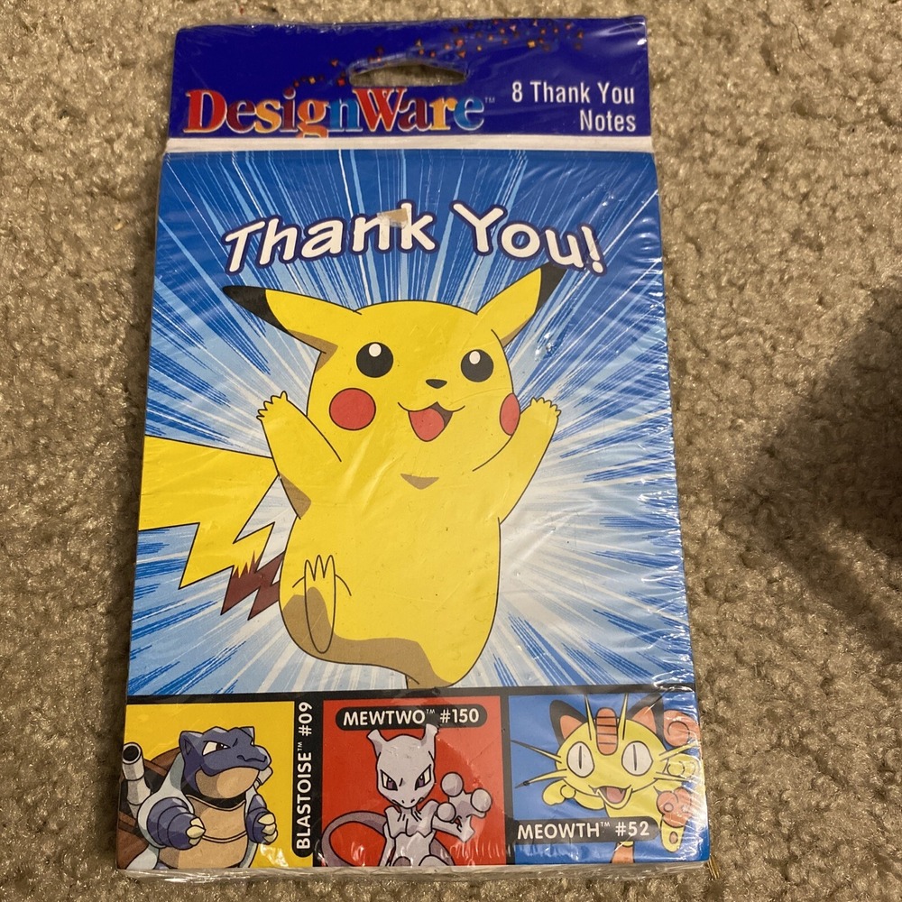 Sealed Vintage Designware‎ Pokemon 8 Thank You cards and checklist